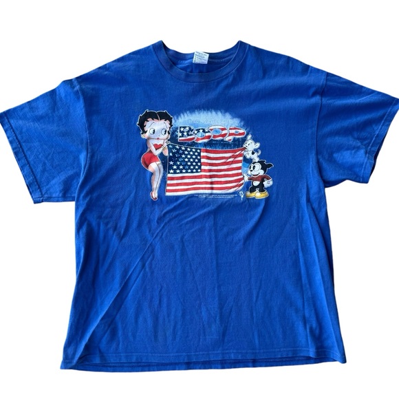 2001 Betty Boop Patriotic USA Flag Vintage Graphic Tee Shirt Cartoon TV Show Y2K - Picture 1 of 11